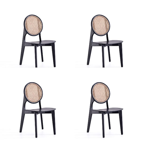 Manhattan Comfort Versailles Round Dining Chair in Black and Natural Cane, Set of 4 2-DCCA11-BK - main